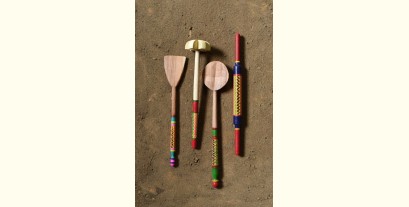 Rasoi | Handmade Wooden Lacquer Ladles from Kutch { Set of Four } - 7