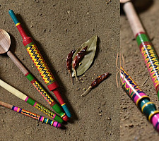 Rasoi | Handmade Wooden Utensils - Kutch Lacquer Ladles (Set of Four) - 6