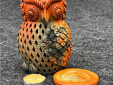 Terracotta Tales | Pottery Art ~ Owl T Light Holder