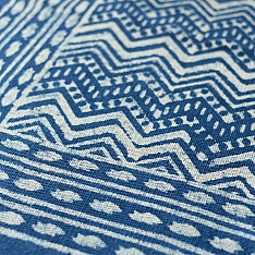 A finite infinity ❧ Indigo Natural Color Dhurrie ( 5 X 3 ) - Dabu Printed 