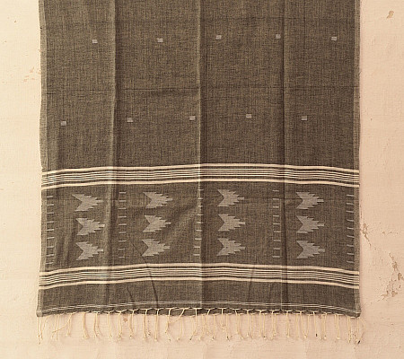 Grey - Handloom Cotton Srikakulam Jamdani Stole with Tassels 13
