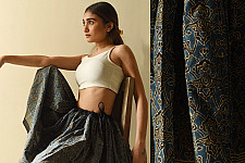 Flowers in a River | Natural Dyed Ajrakh Printed Indigo Short Skirt