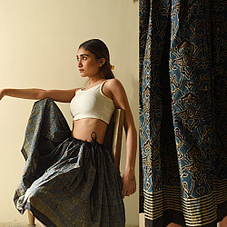 Flowers in a River | Natural Dyed Ajrakh Printed Indigo Short Skirt