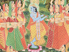 Antique Old Pichwai Painting - Krishna Sang Gopi