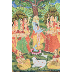 Antique Old Pichwai Painting - Krishna Sang Gopi