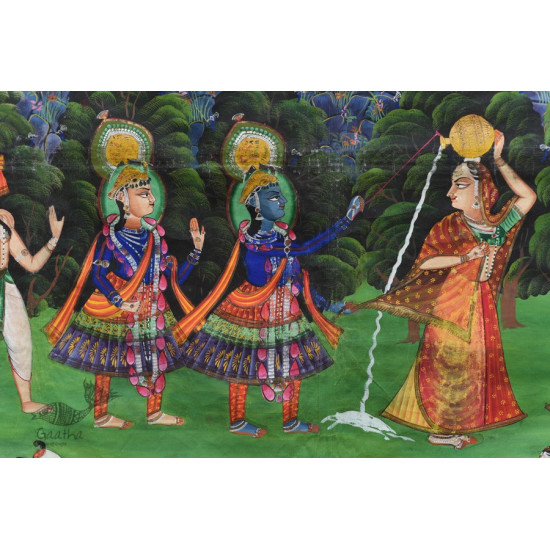 buy Traditional Antique Old Pichwai Painting   - Krishna With Panihari