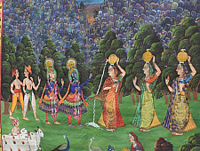 Old Antique Pichwai Painting - Krishna With Panihari