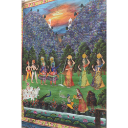 Old Antique Pichwai Painting - Krishna With Panihari