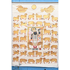 Pichwai Painting - Shrinathji With Golden Cows