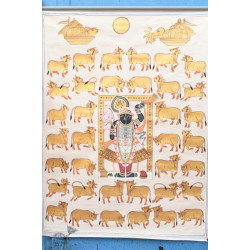 Pichwai Painting - Shrinathji With Golden Cows