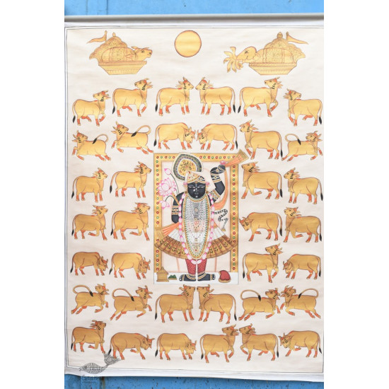 buy Traditional Pichwai Painting - Shrinathji With Golden Cows