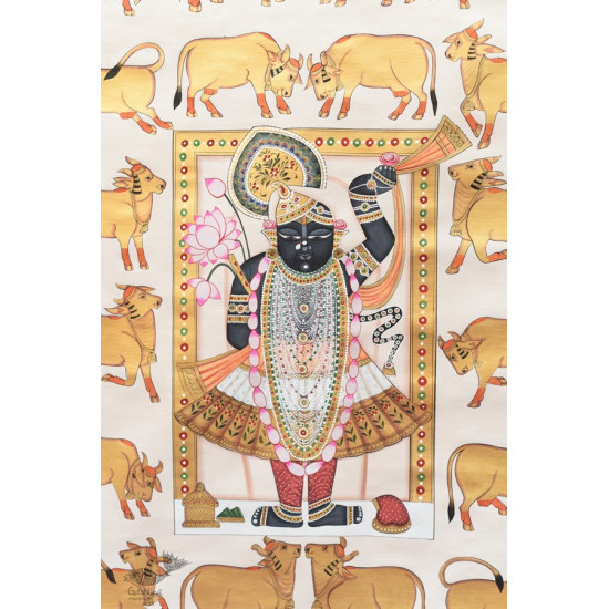 buy Traditional Pichwai Painting - Shrinathji With Golden Cows