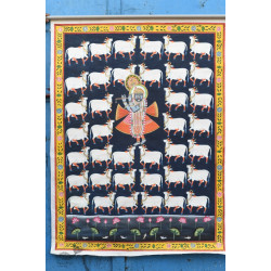 Pichwai Painting - Shrinathji & White cows