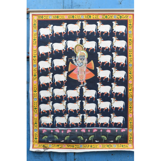 buy Traditional Pichwai Painting - Shrinathji & White cows