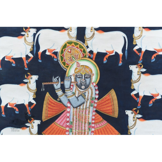 buy Traditional Pichwai Painting - Shrinathji & White cows