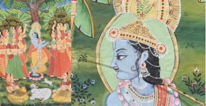 Antique Old Pichwai Painting - Krishna Sang Gopi