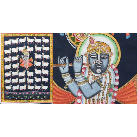 buy Traditional Pichwai Painting - Shrinathji & White cows