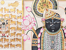 Pichwai Painting - Shrinathji With Golden Cows