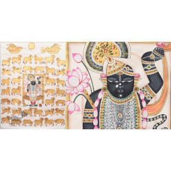 Pichwai Painting - Shrinathji With Golden Cows