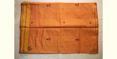 Ramaa . रमा | Hand Embroidered Chanderi Silk Saree - Orangish Yellow