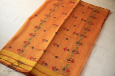 Ramaa . रमा | Hand Embroidered Chanderi Silk Saree - Orangish Yellow