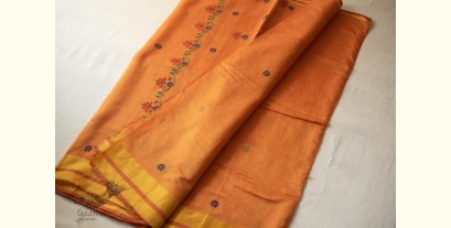 Ramaa . रमा | Hand Embroidered Chanderi Silk Saree - Orangish Yellow