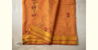 Ramaa . रमा | Hand Embroidered Chanderi Silk Saree - Orangish Yellow