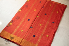 Ramaa . रमा | Hand Embroidered Chanderi Silk Saree - Rust Brown