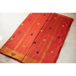 Ramaa . रमा | Hand Embroidered Chanderi Silk Saree - Rust Brown