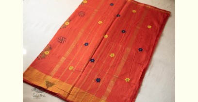 Ramaa . रमा | Hand Embroidered Chanderi Silk Saree - Rust Brown