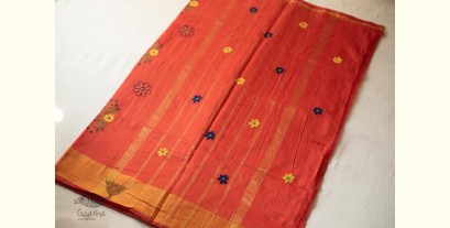 Ramaa . रमा | Hand Embroidered Chanderi Silk Saree - Rust Brown