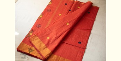 Ramaa . रमा | Hand Embroidered Chanderi Silk Saree - Rust Brown