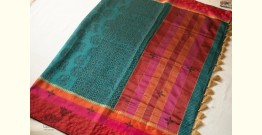 Ramaa . रमा | Hand Embroidered & Block Printed Silk Saree - Bottle Green