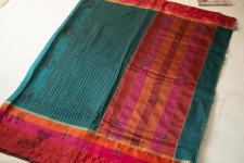 Ramaa . रमा | Hand Embroidered & Block Printed Silk Saree - Dark Green