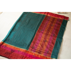 Ramaa . रमा | Hand Embroidered & Block Printed Silk Saree - Dark Green