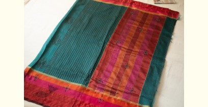 Ramaa . रमा | Hand Embroidered & Block Printed Silk Saree - Dark Green