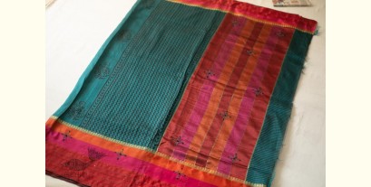 Ramaa . रमा | Hand Embroidered & Block Printed Silk Saree - Dark Green