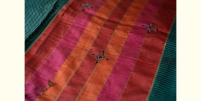 Ramaa . रमा | Hand Embroidered & Block Printed Silk Saree - Dark Green