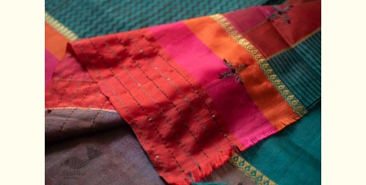 Ramaa . रमा | Hand Embroidered & Block Printed Silk Saree - Dark Green