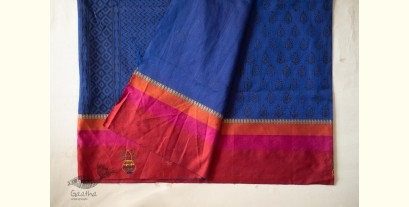 Ramaa . रमा | Hand Embroidered & Block Printed Silk Saree - Blue