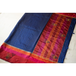 Ramaa . रमा | Hand Embroidered & Block Printed Silk Saree - Blue