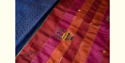 Ramaa . रमा | Hand Embroidered & Block Printed Silk Saree - Blue