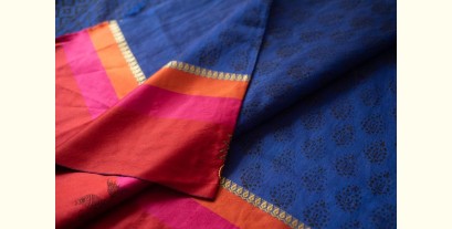 Ramaa . रमा | Hand Embroidered & Block Printed Silk Saree - Blue