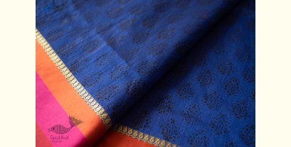 Ramaa . रमा | Hand Embroidered & Block Printed Silk Saree - Blue