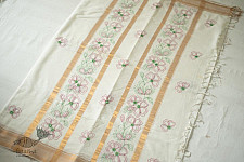 Ramaa . रमा | Kantha Embroidered Silk Saree With Resham Border - White