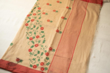 Ramaa . रमा | Hand Embroidered Silk Saree - Beige