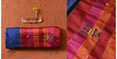 Ramaa . रमा | Hand Embroidered & Block Printed Silk Saree - Blue