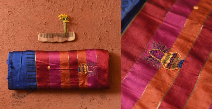 shop Hand Embroidered & Block Printed Silk Saree