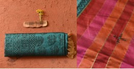 Ramaa . रमा | Hand Embroidered & Block Printed Silk Saree - Bottle Green