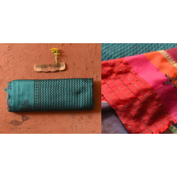 Ramaa . रमा | Hand Embroidered & Block Printed Silk Saree - Dark Green